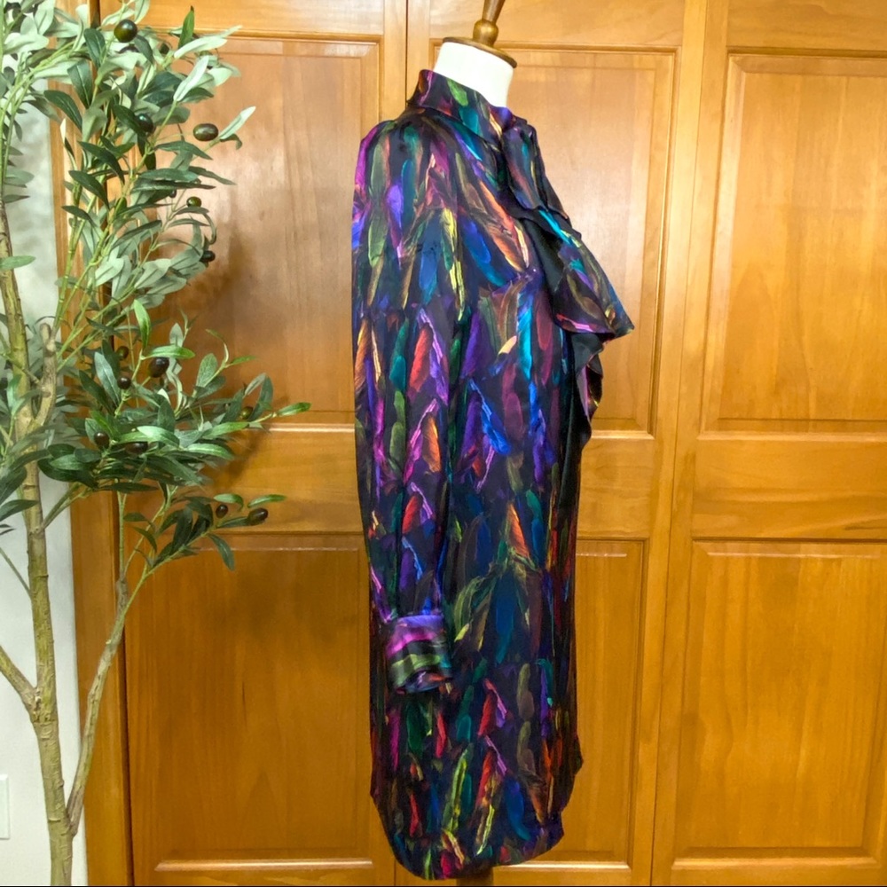 Milly New York Silk Ruffle Front Feather Motif Dress EUC Size 4 - Picture 3 of 14